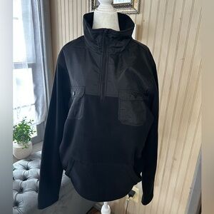 PD&C Black Fleece Quarter Zip Pullover XL Utility Nylon Panel Pockets NWT